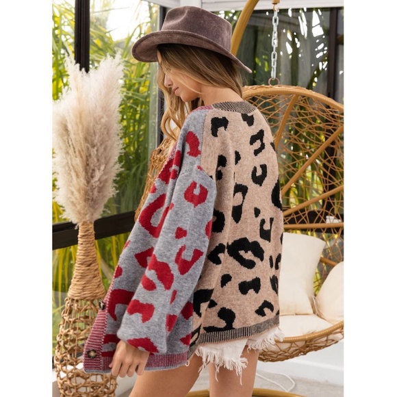 "The Eloise" Leopard Print Colorblock Cardigan - Picture 2 of 3